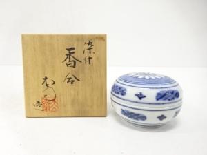 松斎造　染付　花　香合